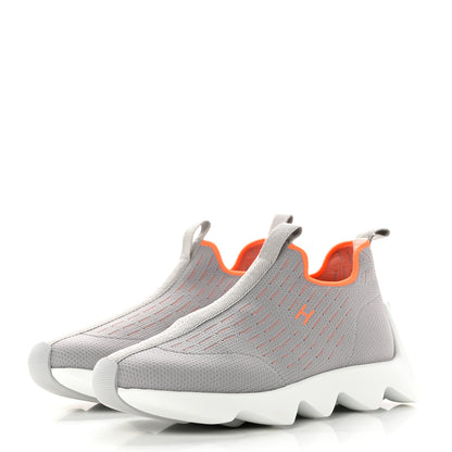 Hermes Technical Canvas Goatskin Womens Eclair Sneakers 35.5 Gris Clair 3 of 8