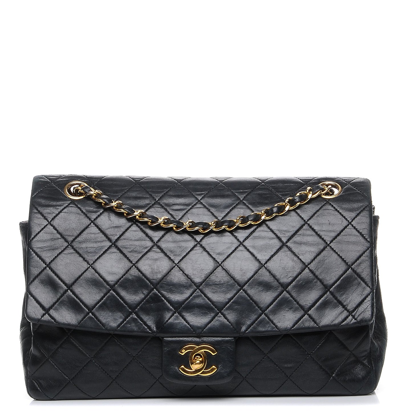 Lambskin Medium Single Flap Black