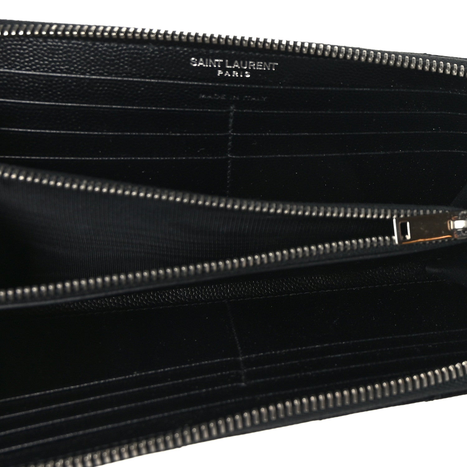 Saint Laurent Grain De Poudre Matelasse Chevron Monogram Zip Around Wallet Black 6 of 9