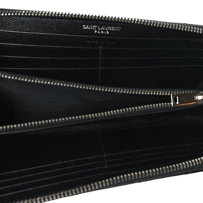 Saint Laurent Grain De Poudre Matelasse Chevron Monogram Zip Around Wallet Black 6 of 9