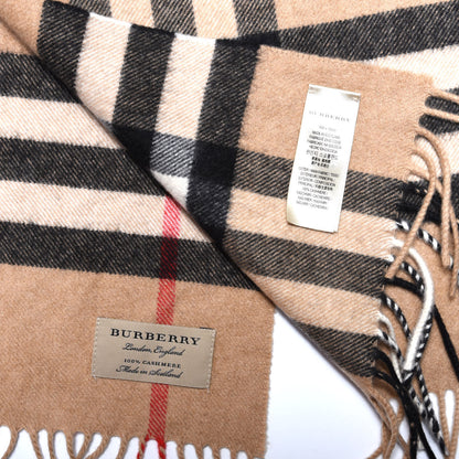 Burberry Cashmere Giant Heritage Check Fringe Scarf Camel 3 of 3