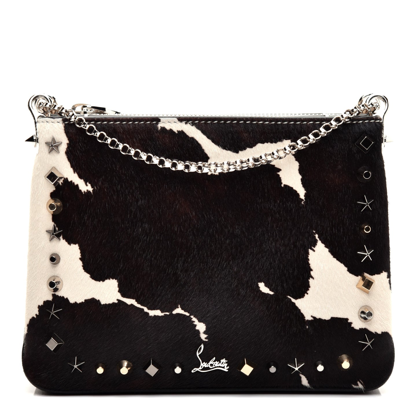 Calfskin Pony Hair Spiked Small Tribouli Shoulder Bag Brown Ivory Multimetal
