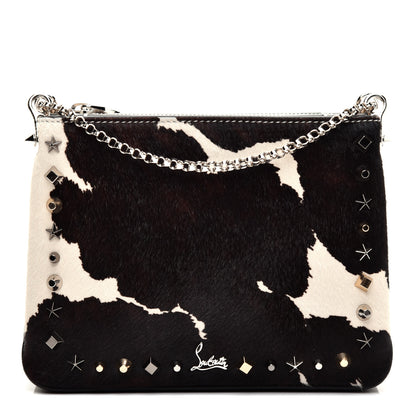 Christian Louboutin Calfskin Pony Hair Spiked Small Tribouli Shoulder Bag Brown Ivory Multimetal 1 of 9