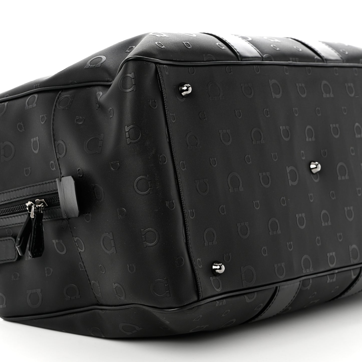 Calfskin Gancini Embossed Travel Duffle Bag Black