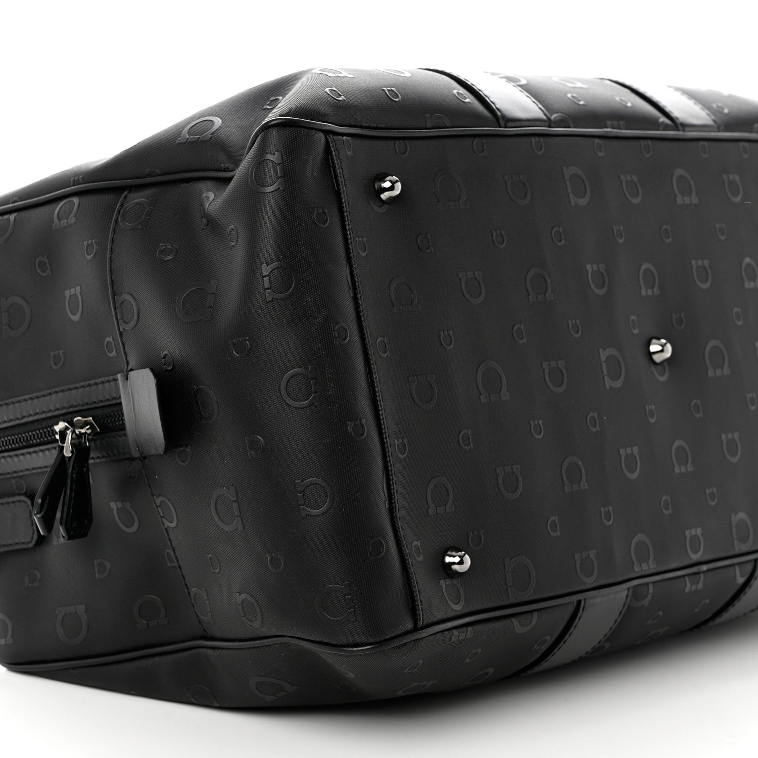 Salvatore Ferragamo Calfskin Gancini Embossed Travel Duffle Bag Black 7 of 8