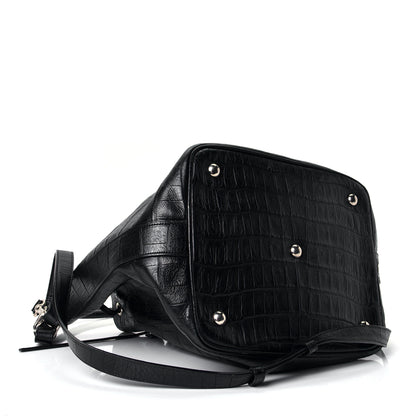 Saint Laurent Calfskin Crocodile Embossed Emmanuelle Bucket Bag Black 3 of 4