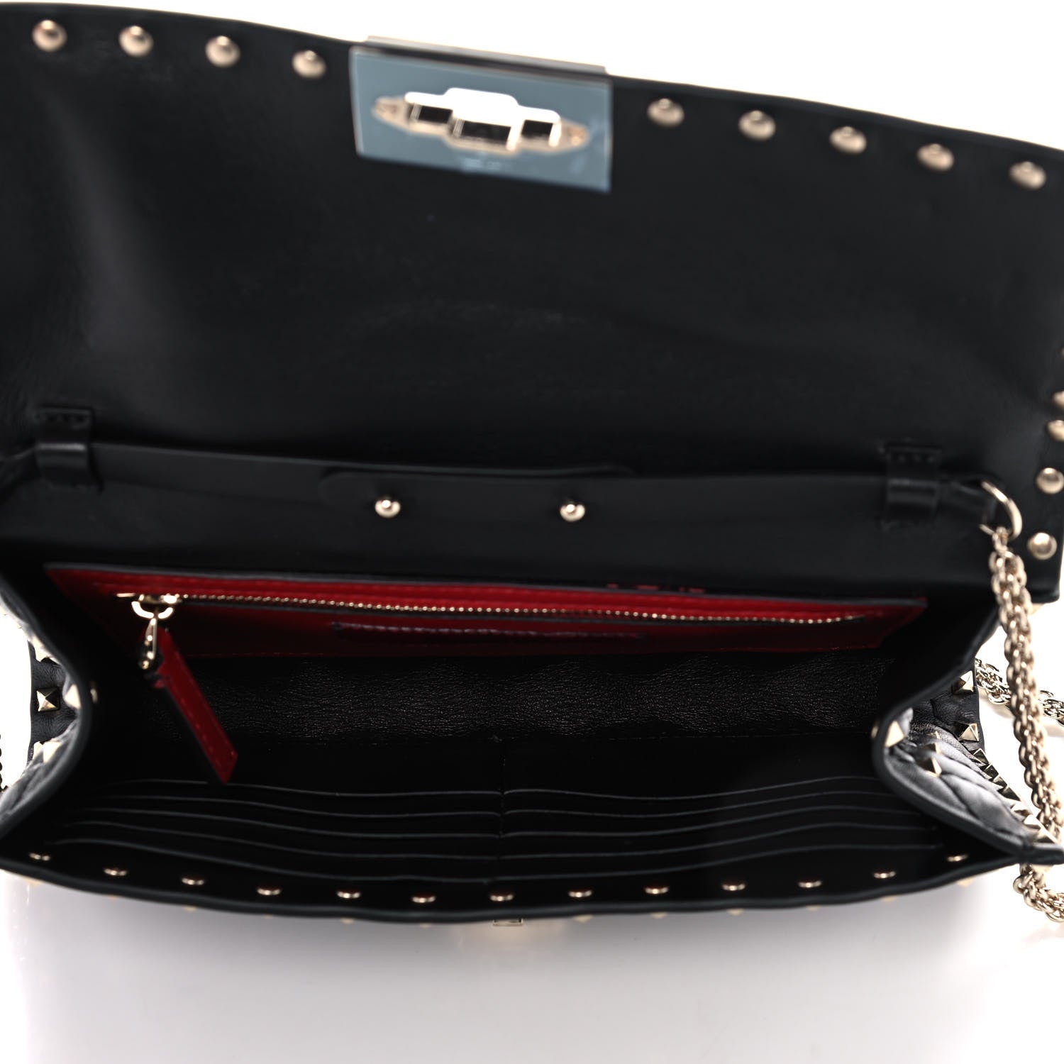 Valentino Garavani Lambskin Rockstud Spike Wallet on Chain Black 5 of 10