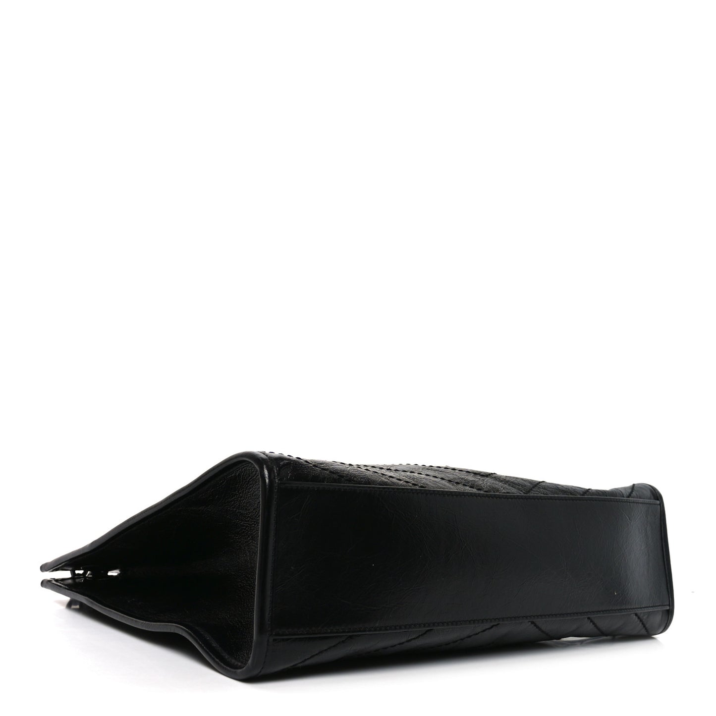 Crinkled Calfskin Matelasse Monogram Medium Niki Shopper Tote Black