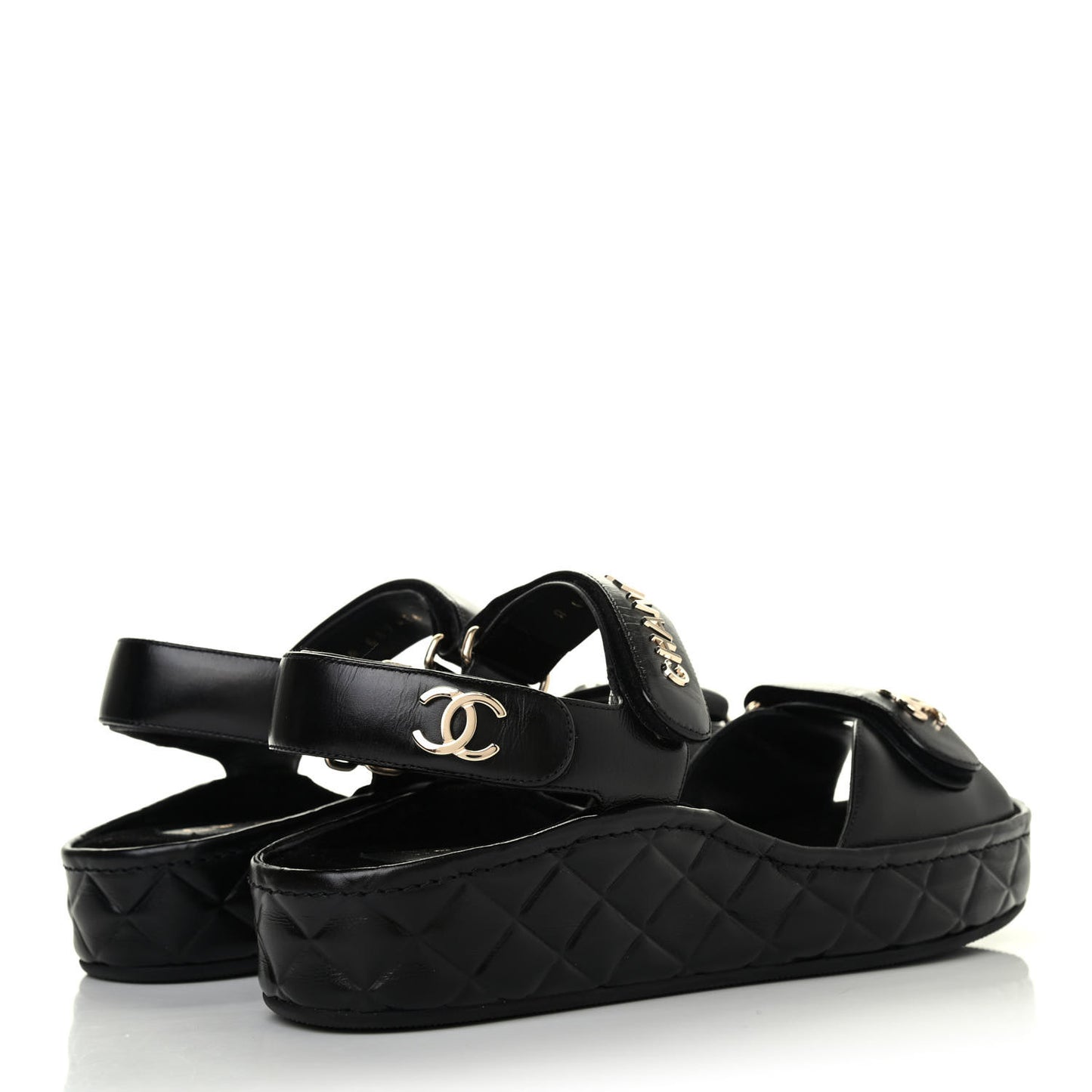 Shiny Calfskin Logo Platform Sandals 38 Black