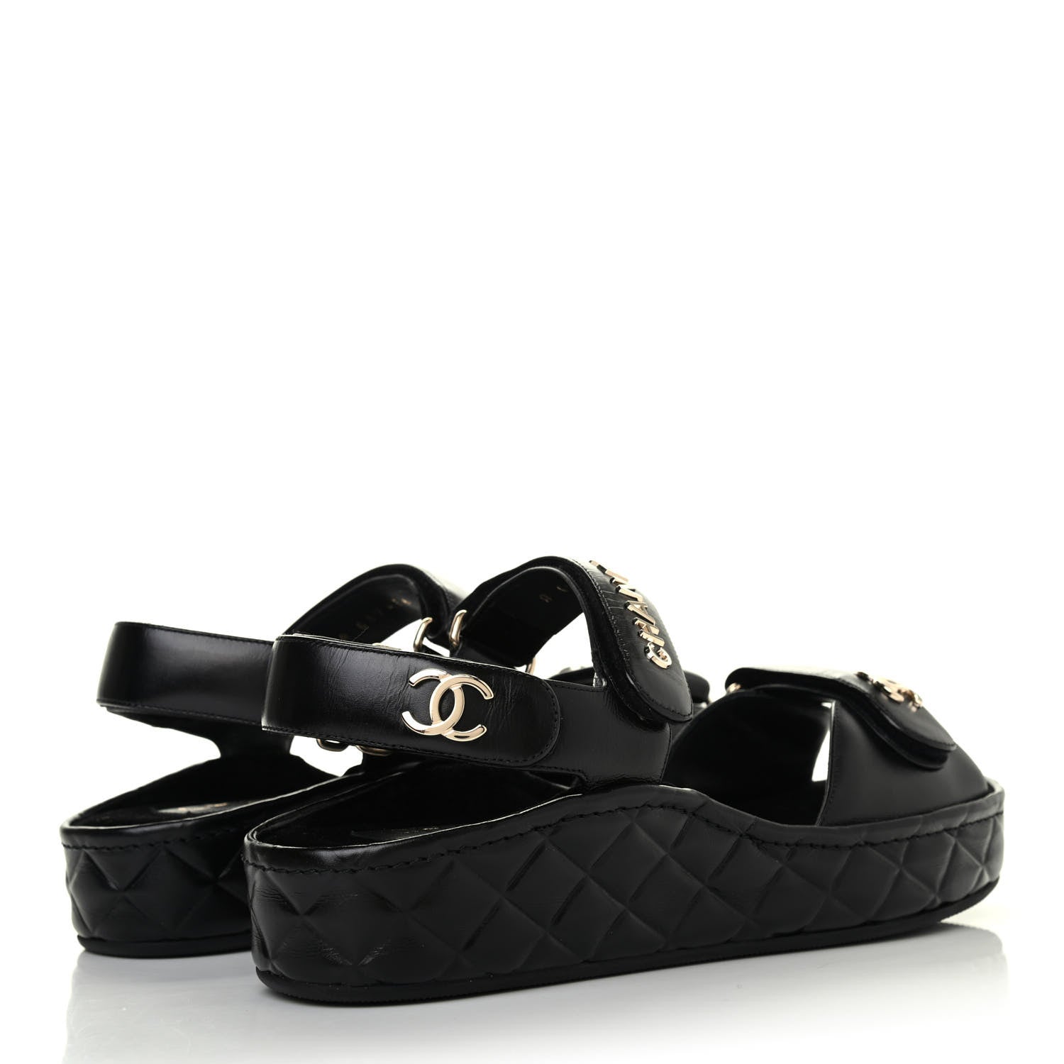 Chanel Shiny Calfskin Logo Platform Sandals 38 Black 3 of 4