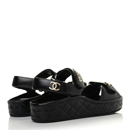 Chanel Shiny Calfskin Logo Platform Sandals 38 Black 3 of 4