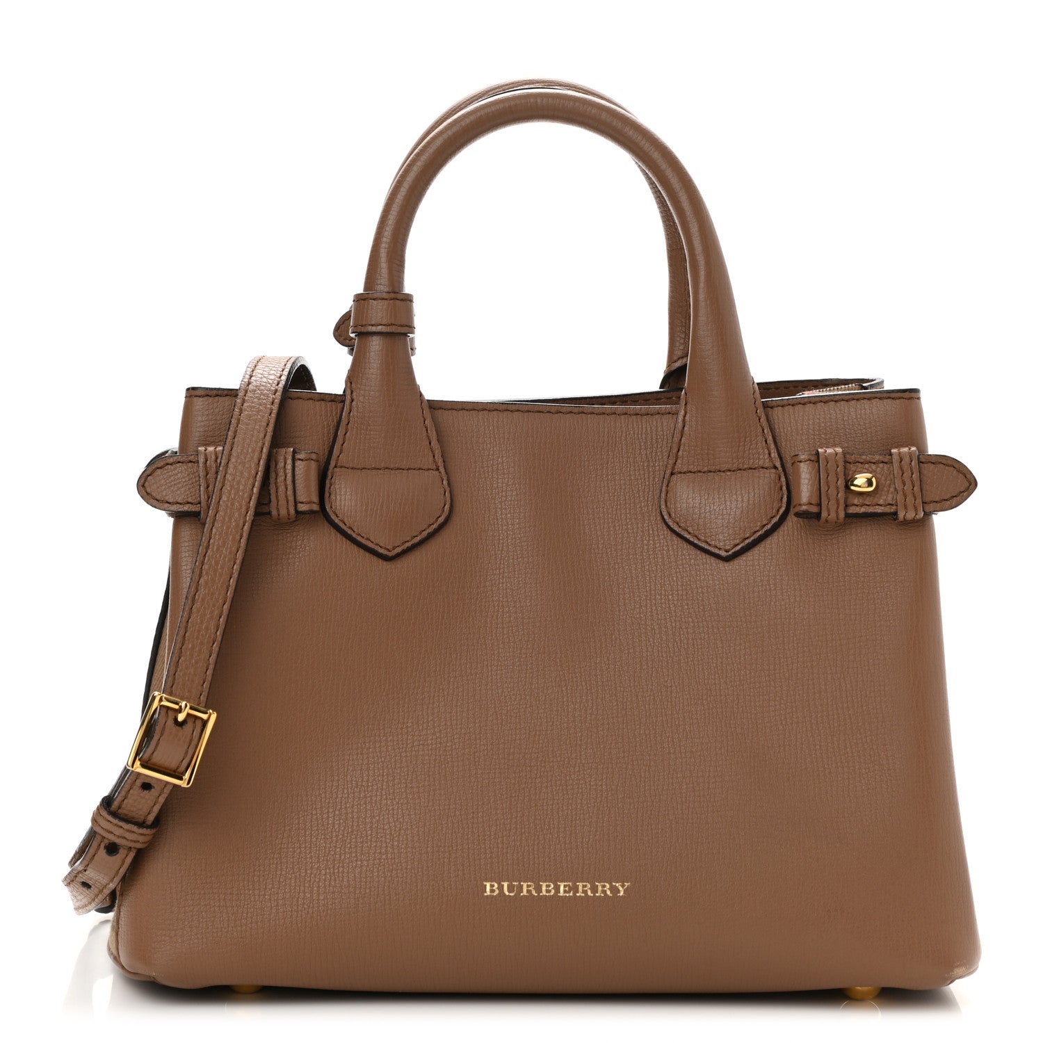 Burberry Grainy Calfskin House Check Small Banner Tote Tan 1 of 7
