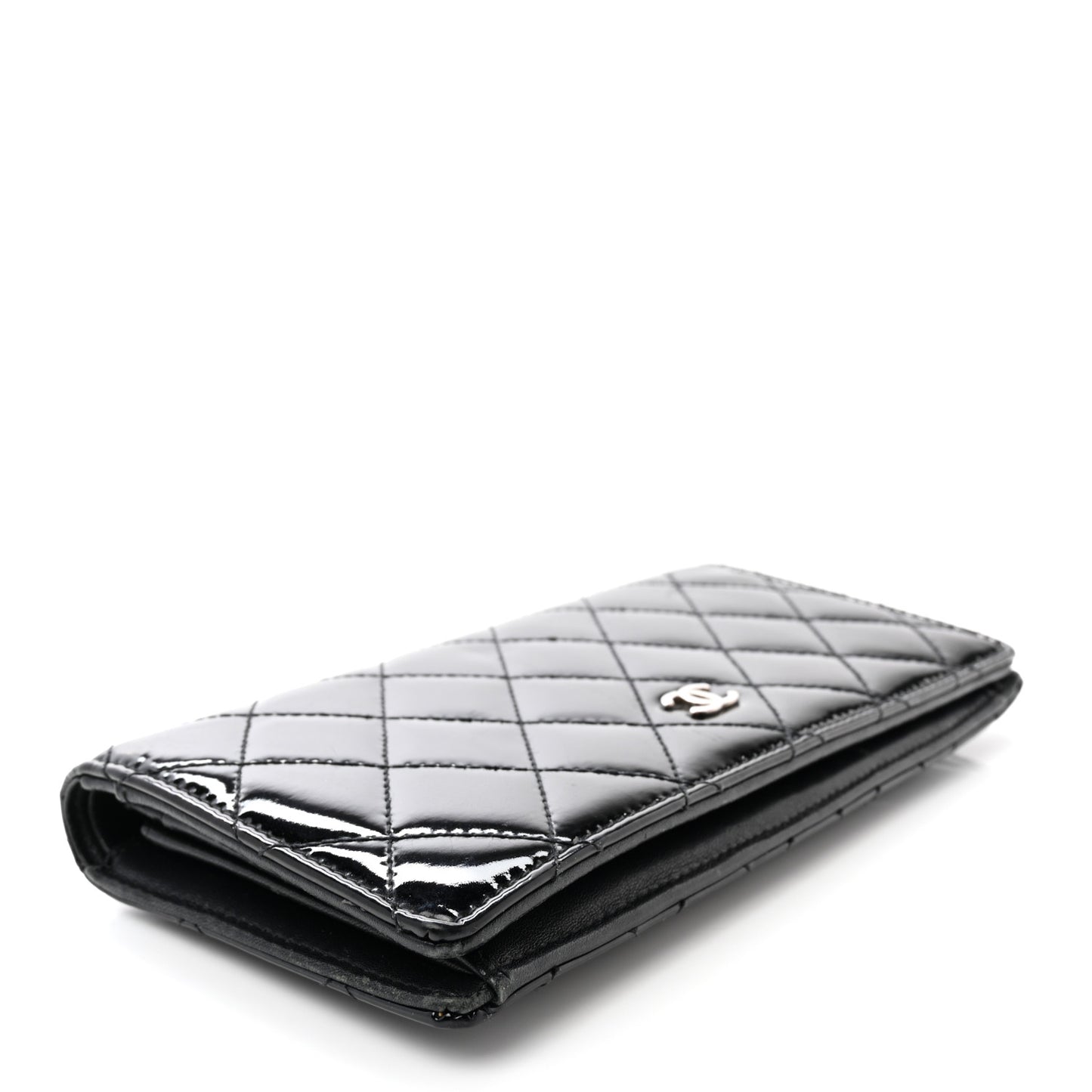 Patent Calfskin Quilted Yen Wallet Black