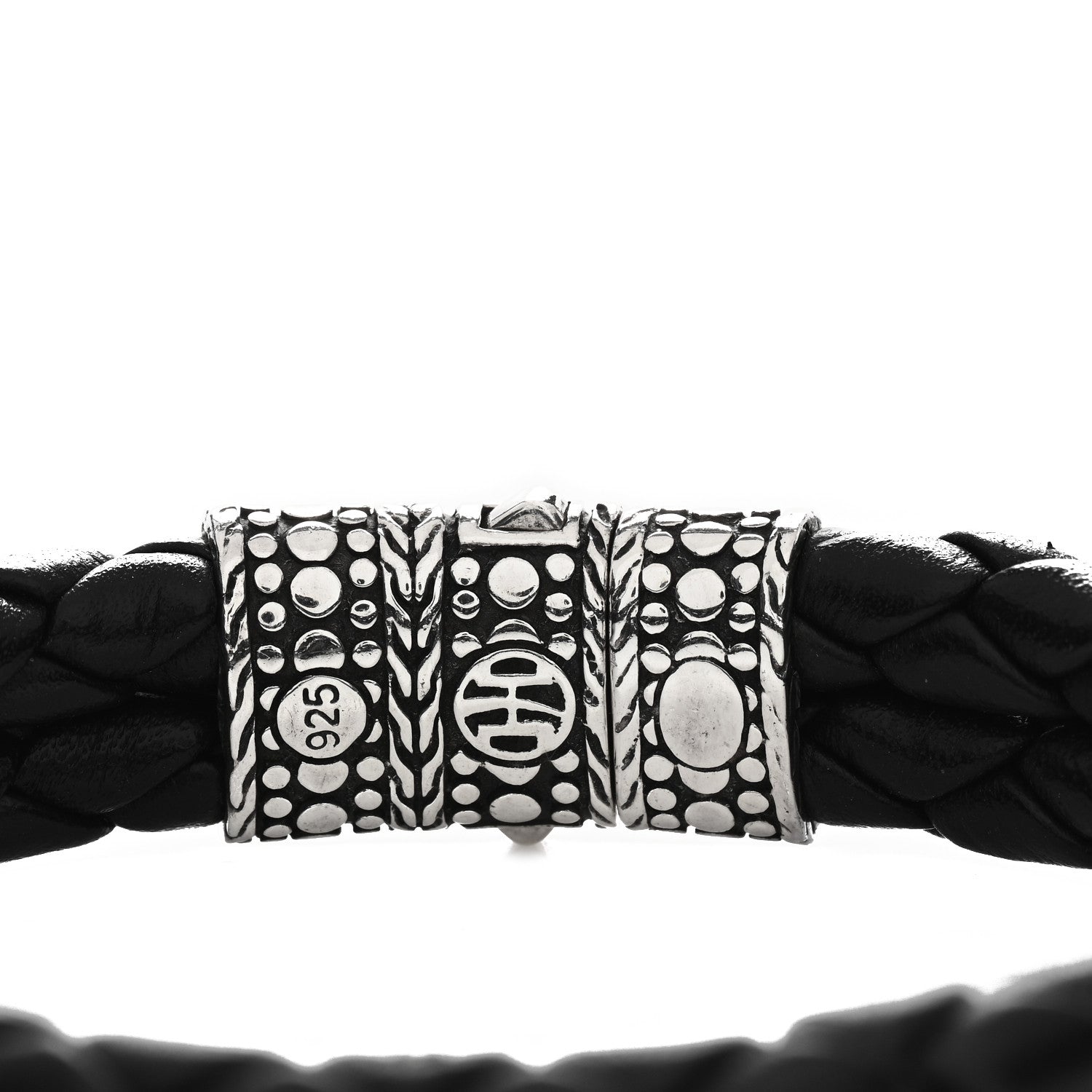 John Hardy Sterling Silver Leather Two Row Braided Dot Bracelet Black 3 of 3