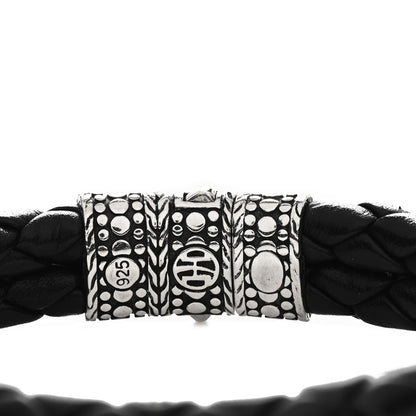 John Hardy Sterling Silver Leather Two Row Braided Dot Bracelet Black 3 of 3
