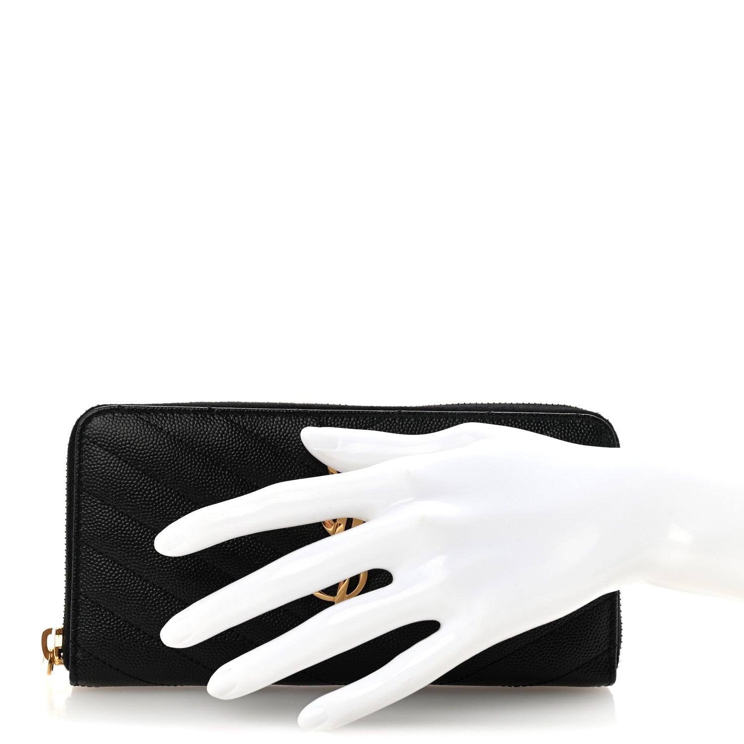 Saint Laurent Grain De Poudre Matelasse Chevron Monogram Zip Around Wallet Black 2 of 10