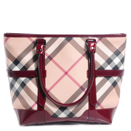 Burberry Patent Supernova Check Medium Tote Burgundy 1 of 7