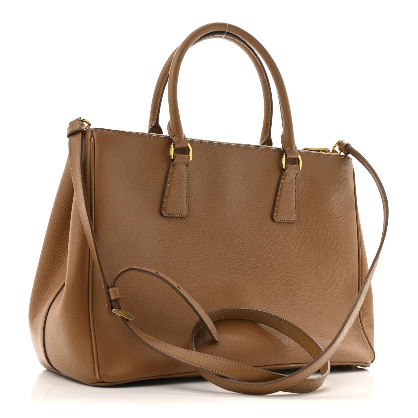 Saffiano Medium Galleria Double Zip Tote Caramel