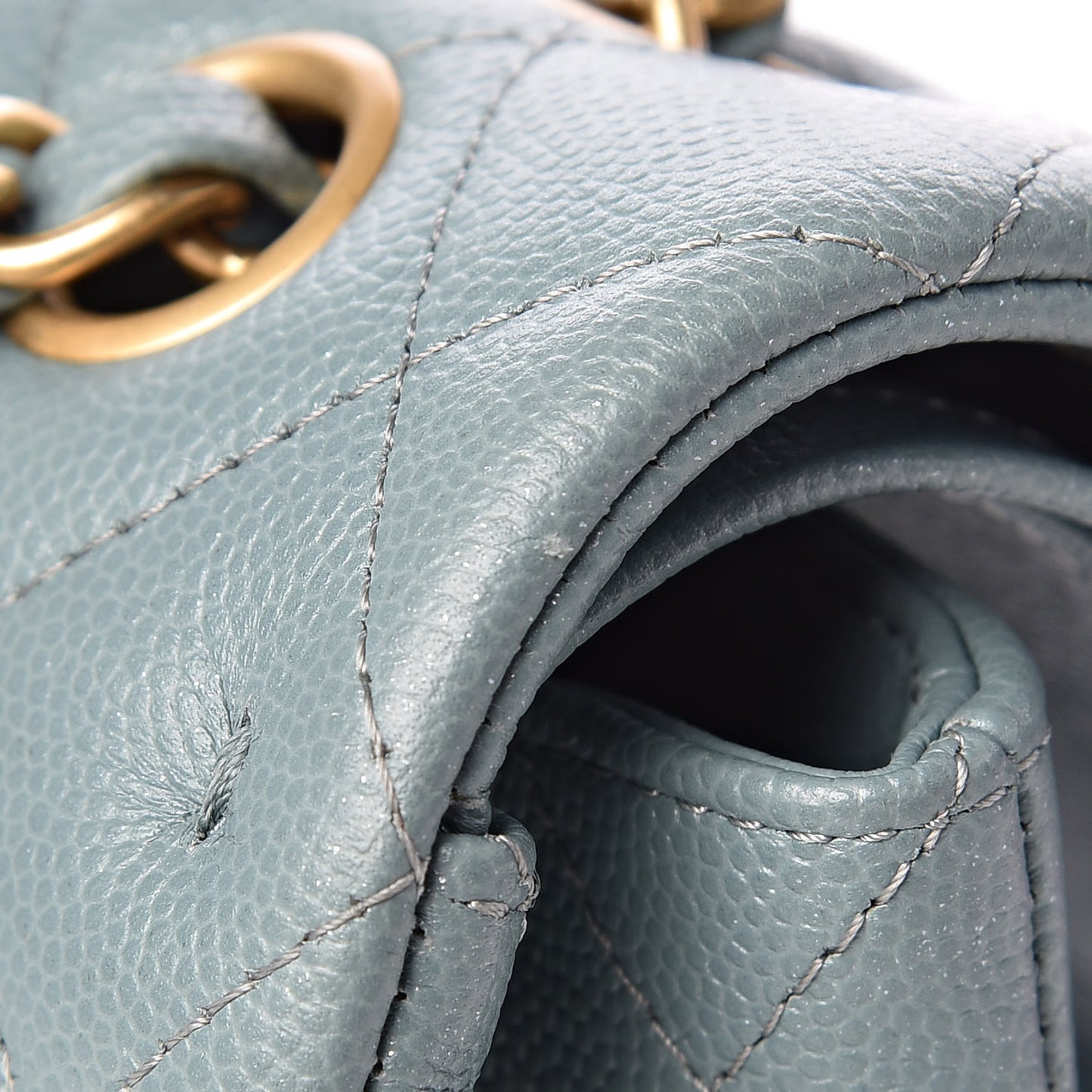 Iridescent Caviar Quilted Medium Double Flap Light Blue