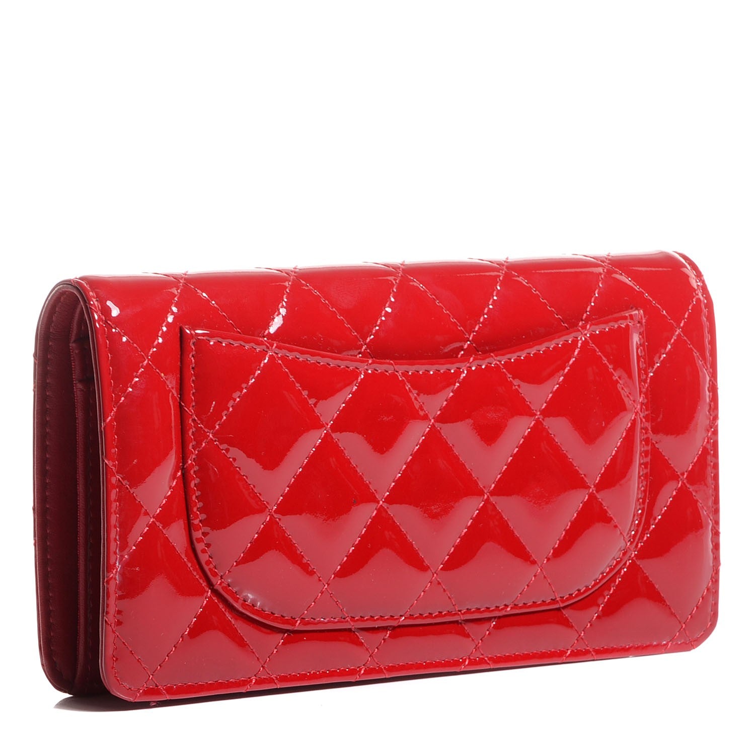 Chanel Patent Quilted Yen Wallet Red 3 of 9
