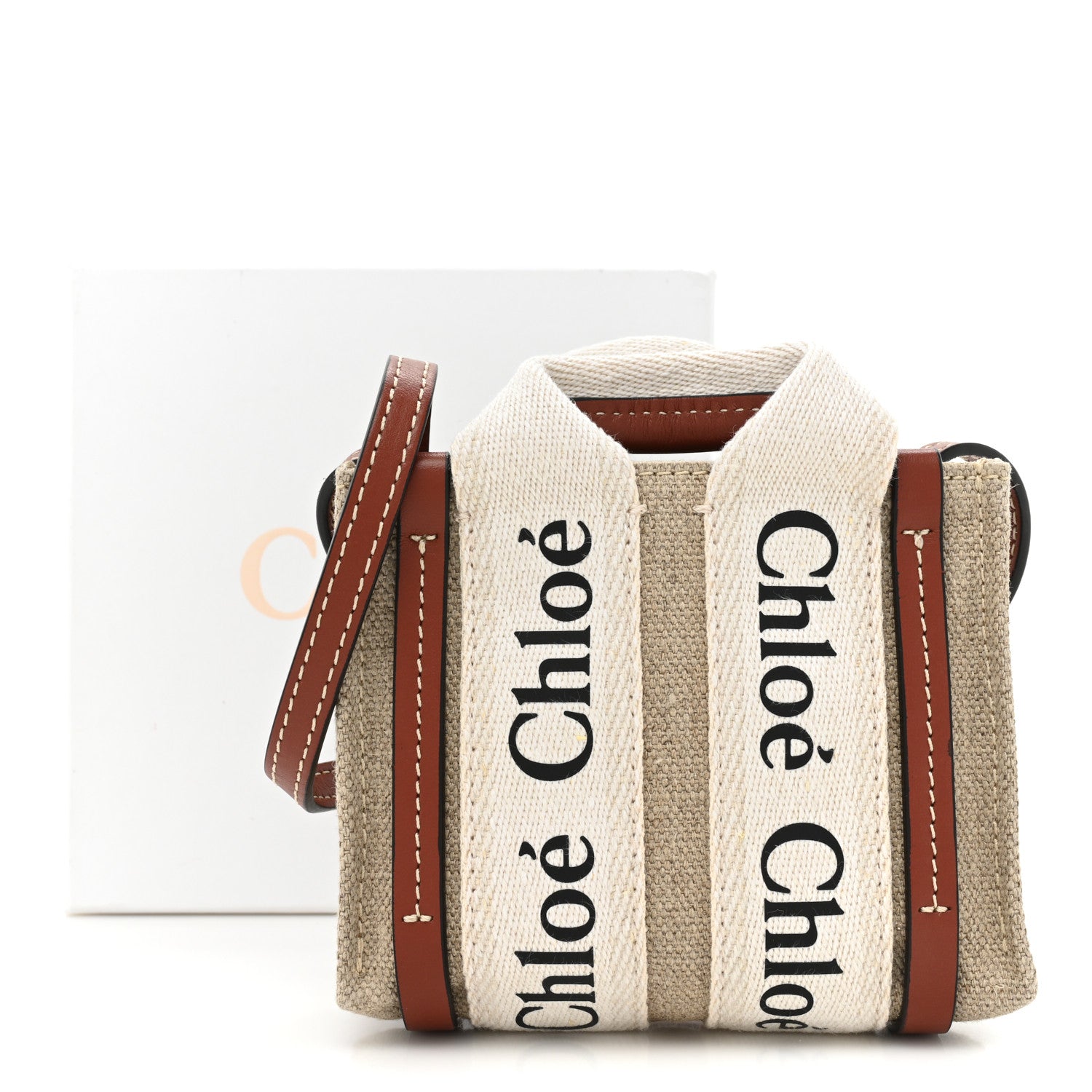 Chloe Cotton Calfskin Nano Woody Ribbon Tote White Brown 11 of 11