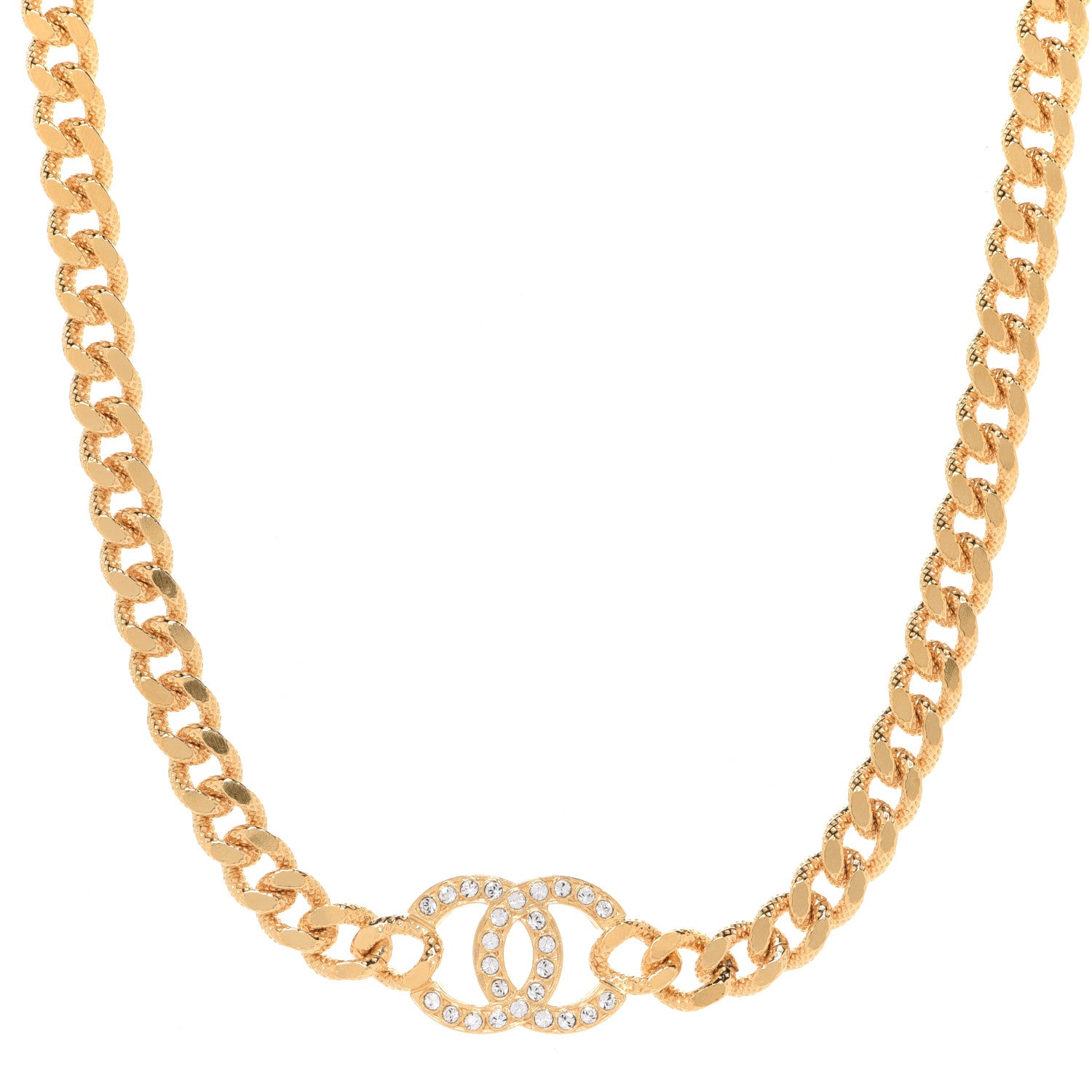 Chanel Crystal Chain Link CC Choker Necklace Gold 1 of 6