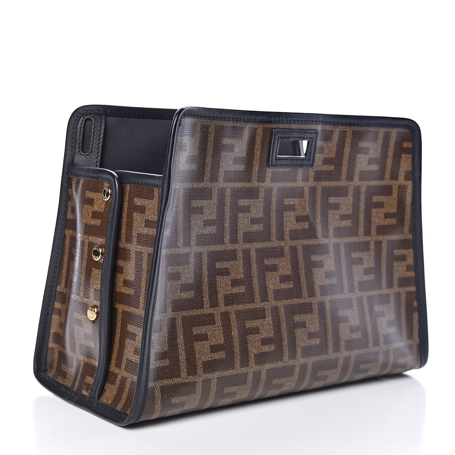 Fendi Glazed Fabric Vitello Century FF 1974 Stamp Patch Mini Peekaboo Defender Cover Mogano Panna Black 3 of 10