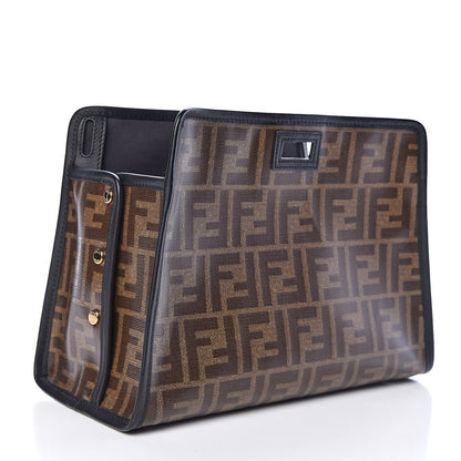Fendi Glazed Fabric Vitello Century FF 1974 Stamp Patch Mini Peekaboo Defender Cover Mogano Panna Black 3 of 10