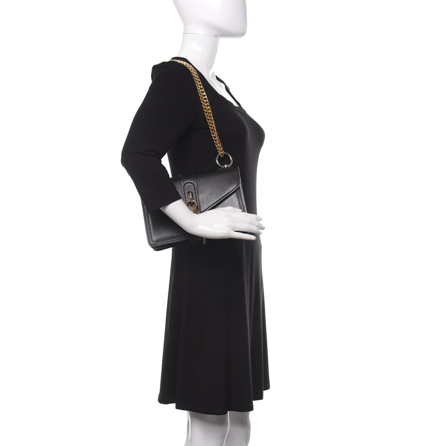 Shiny Goatskin Calfskin Aby Chain Shoulder Bag Black