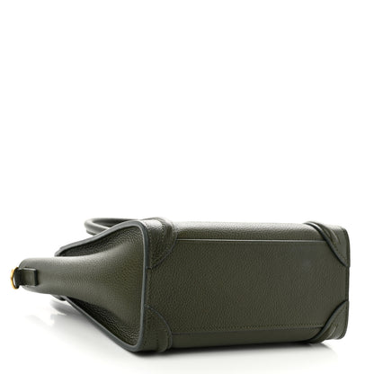 Celine Drummed Calfskin Nano Luggage Dark Olive 4 of 10