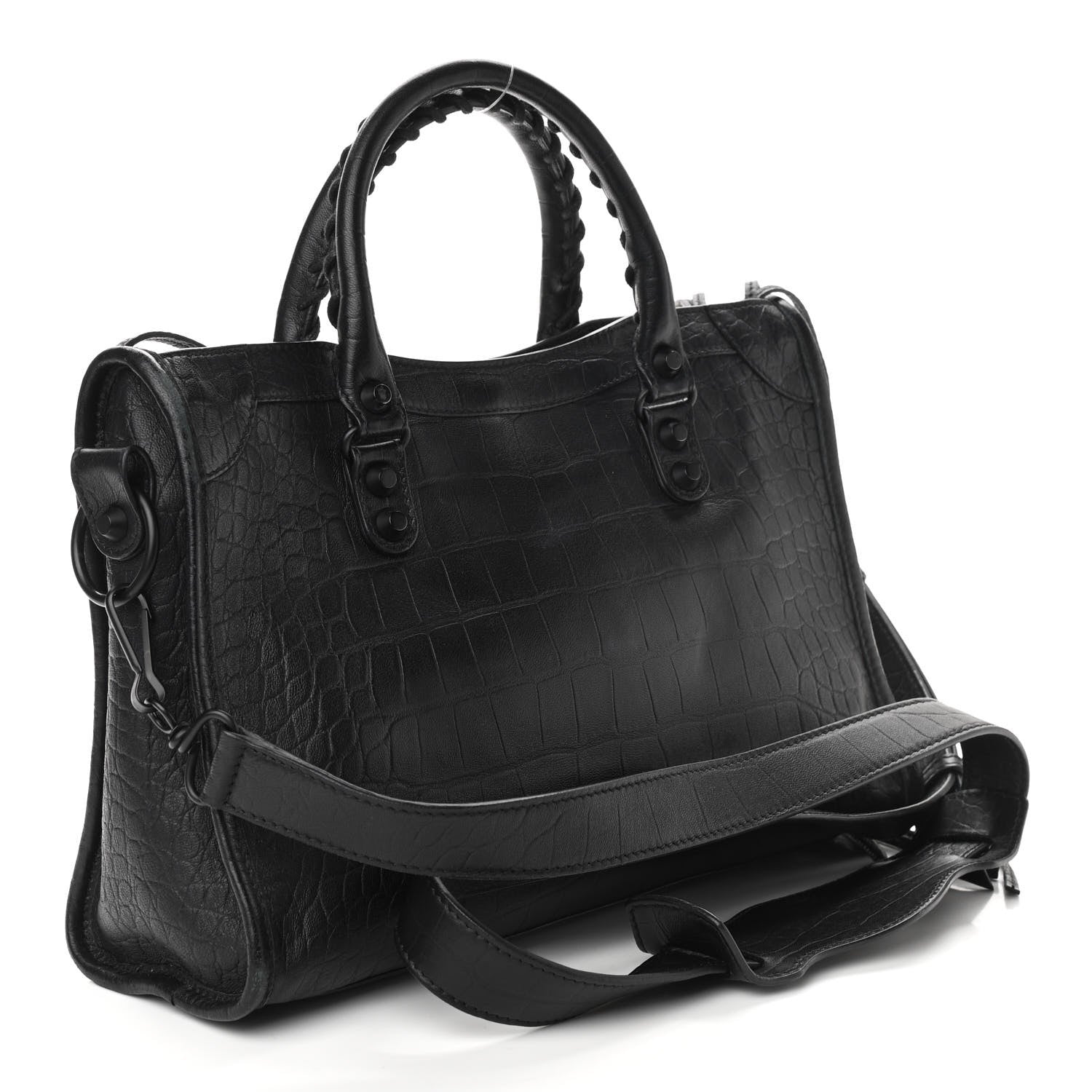 Balenciaga Matte Supple Lambskin Crocodile Embossed Classic Black Hardware S City Black 2 of 9