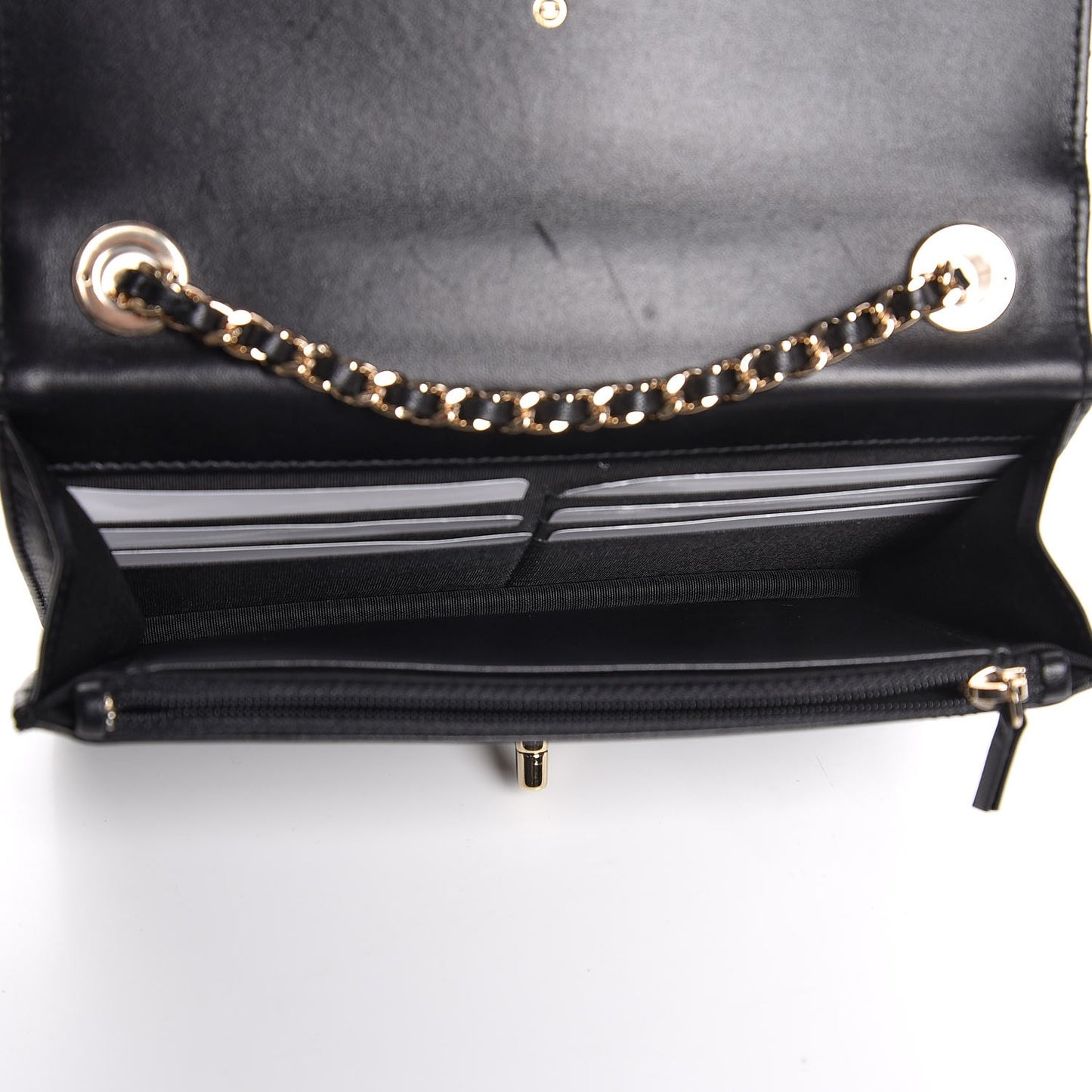 Lambskin Chevron Quilted Trendy CC Wallet On Chain WOC Black