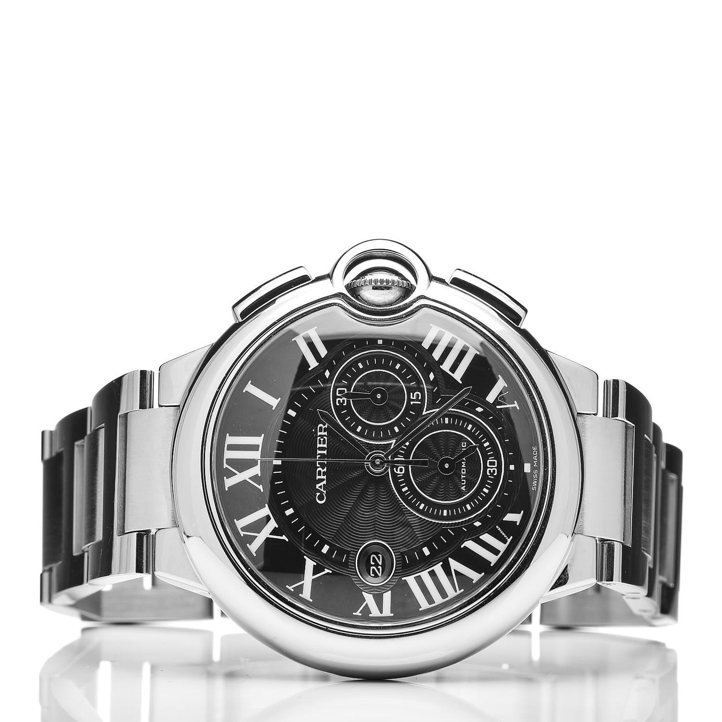 Stainless Steel 44mm Ballon Bleu De Cartier Chronograph Automatic Watch Black