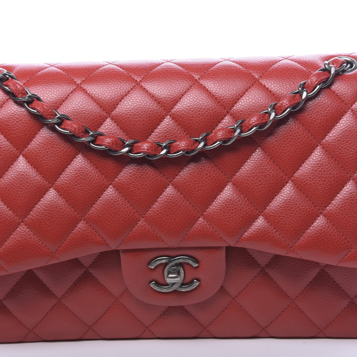 Caviar Quilted Jumbo Double Flap Red