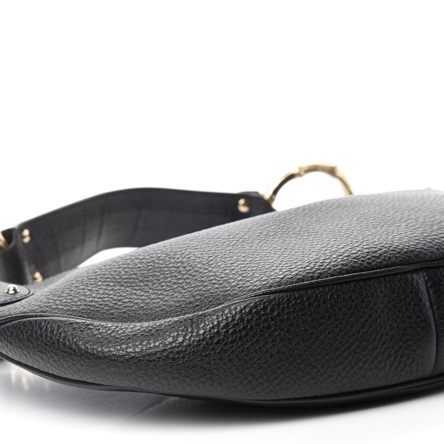 Calfskin Half Moon Bamboo Ring Hobo Black