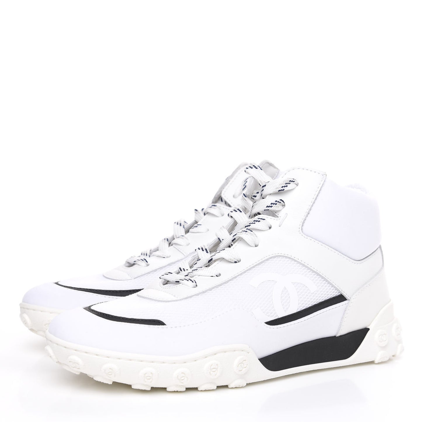 Calfskin Mesh Lycra Womens Logo High Top Sneakers 37 White