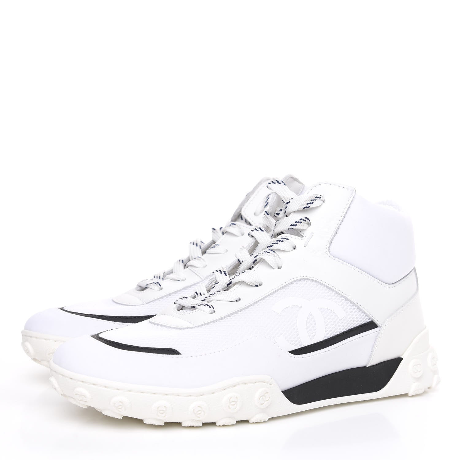 Chanel Calfskin Mesh Lycra Womens Logo High Top Sneakers 37 White 3 of 8