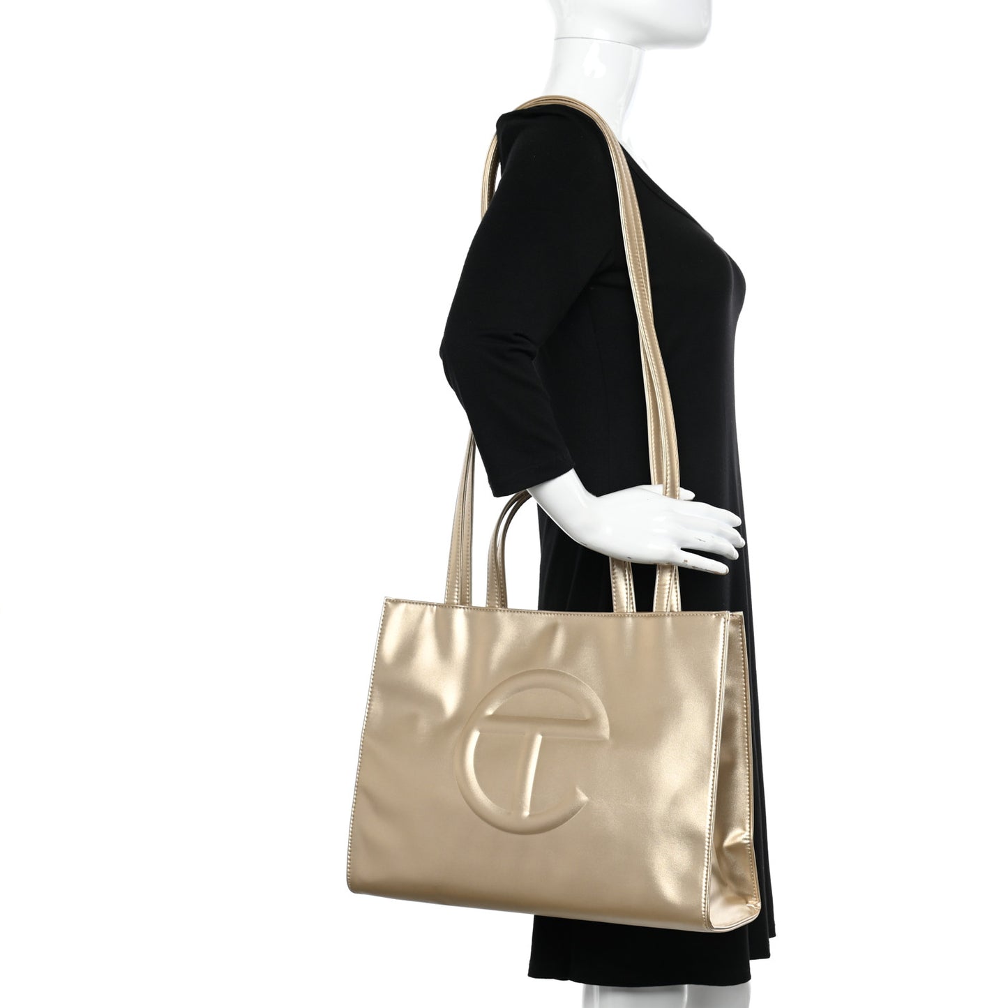 Metallic Vegan Leather Medium Shopping Bag Gold