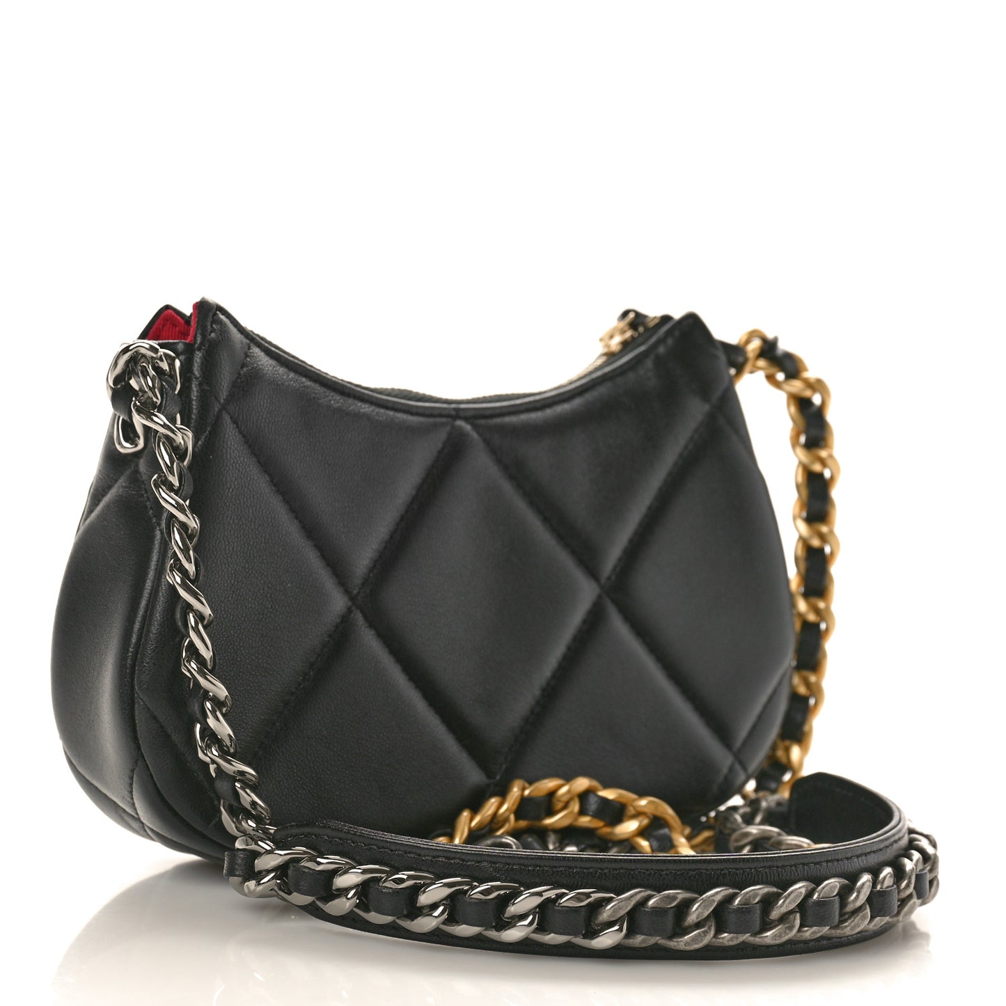 Lambskin Quilted Chanel 19 Hobo Clutch With Chain Black