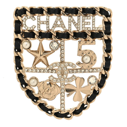 Chanel Lambskin Pearl Strass Sergeant Chanel Shield Brooch Gold 1 of 4