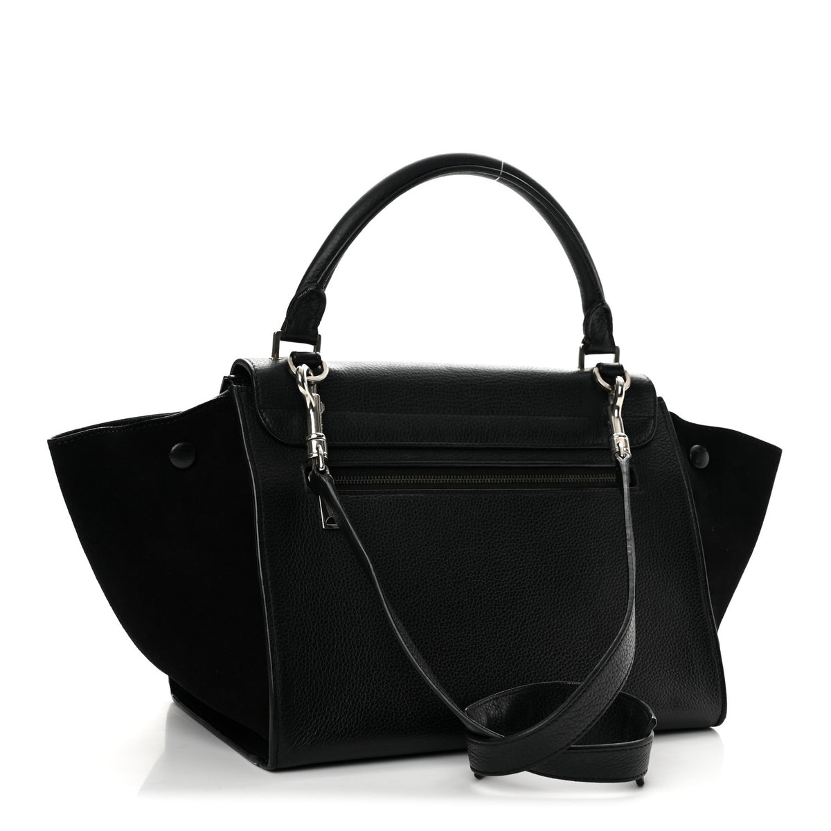 Drummed Calfskin Suede Medium Trapeze Black