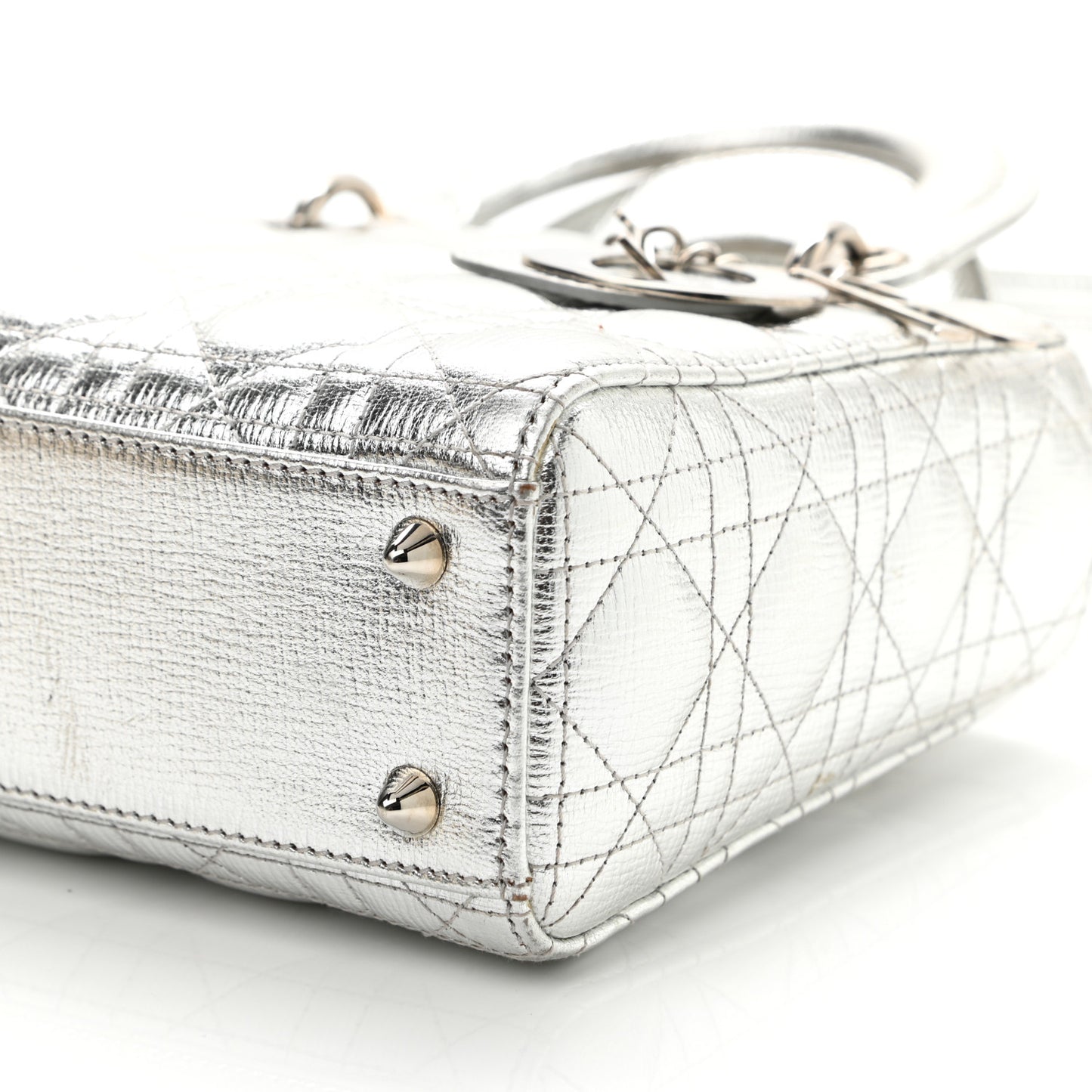 Metallic Grained Calfskin Cannage Small Lucky Badges My Lady Dior Silver