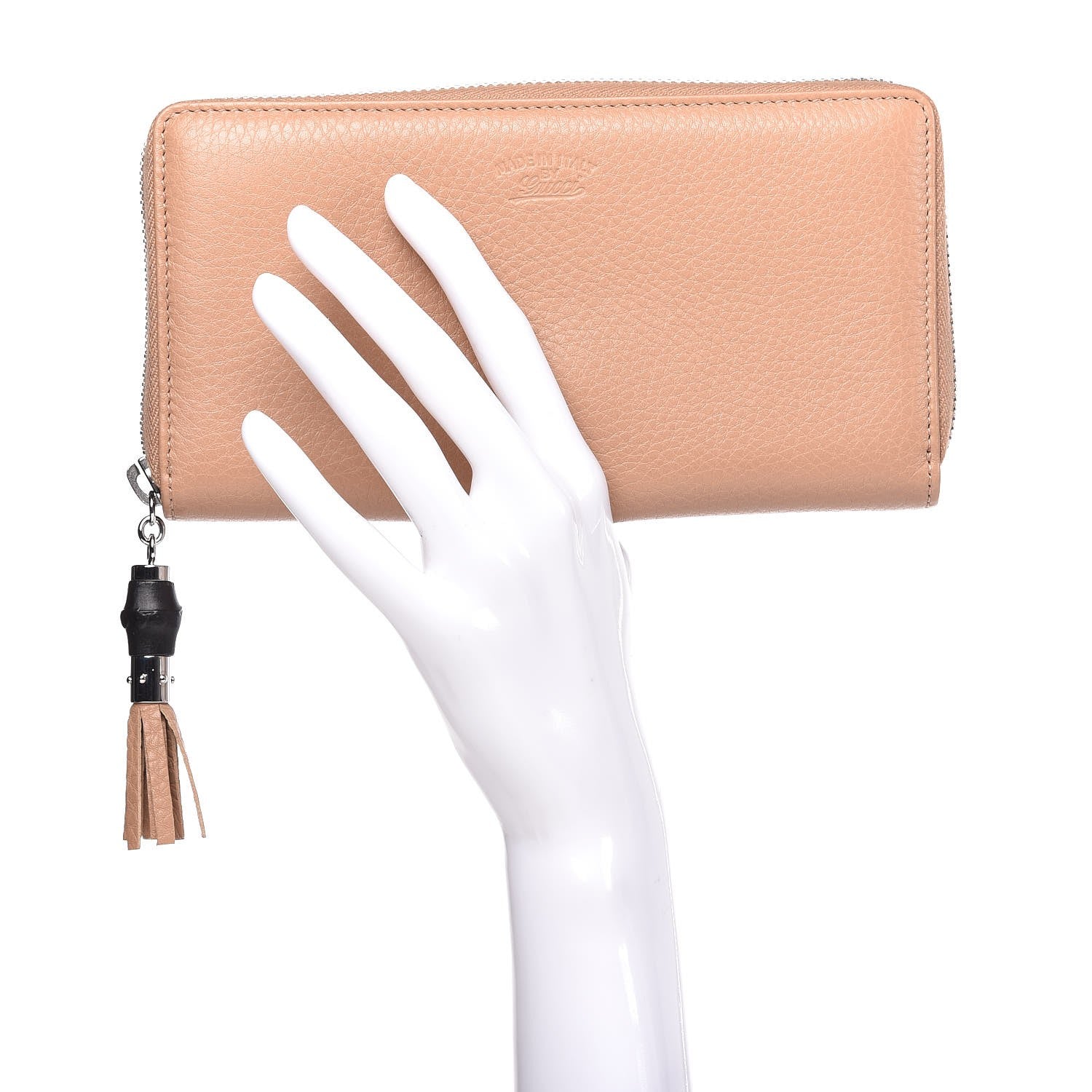 Gucci Cellarius Calfskin Bamboo Tassel Zip Around Wallet Camelia 2 of 9