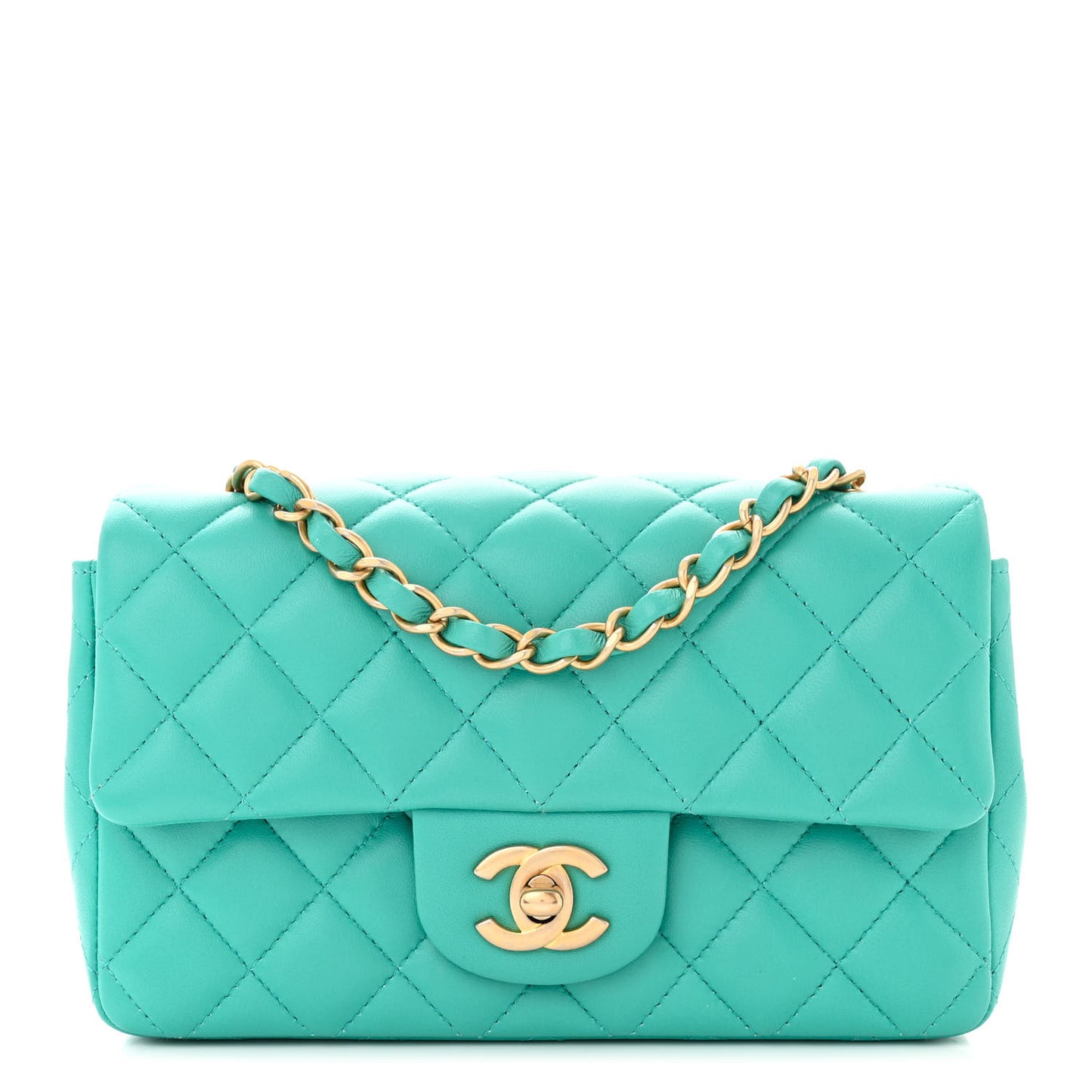 Lambskin Quilted Mini Rectangular Flap Green