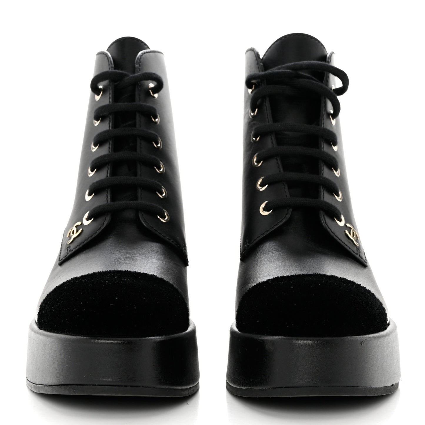 Calfskin Velvet CC Cap Toe Boots 38 Black