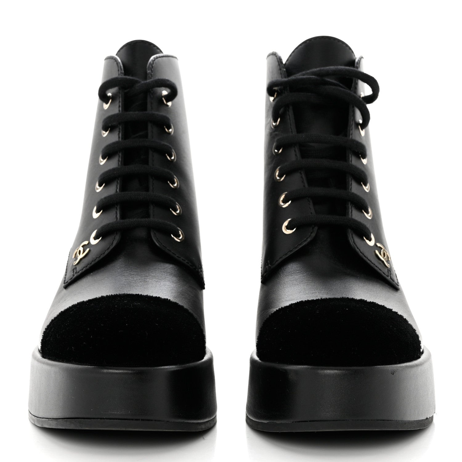 Chanel Calfskin Velvet CC Cap Toe Boots 38 Black 2 of 10