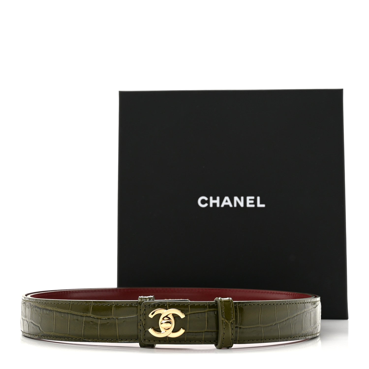 Chanel Crocodile Embossed Calfskin Belt  Khaki 4 of 4