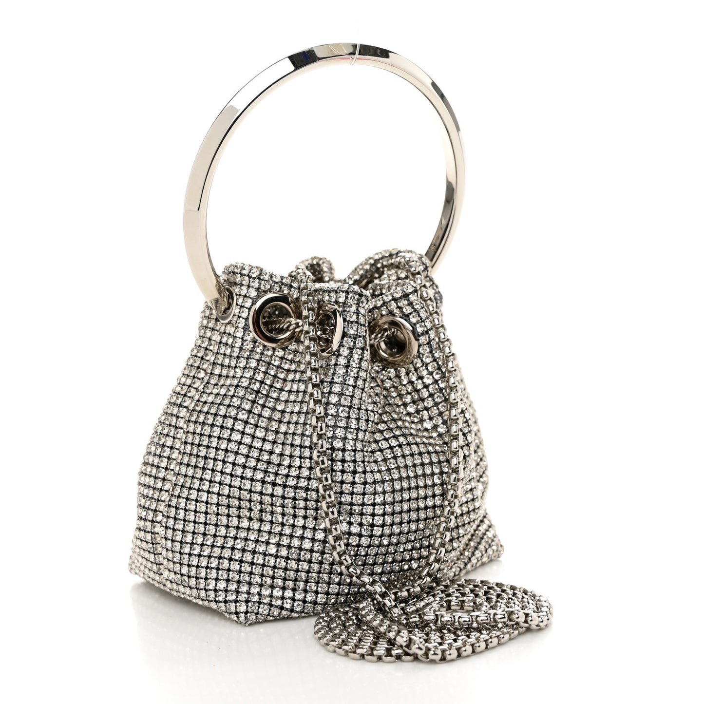 Satin Crystal Embellished Micro Bon Bon Bag Silver