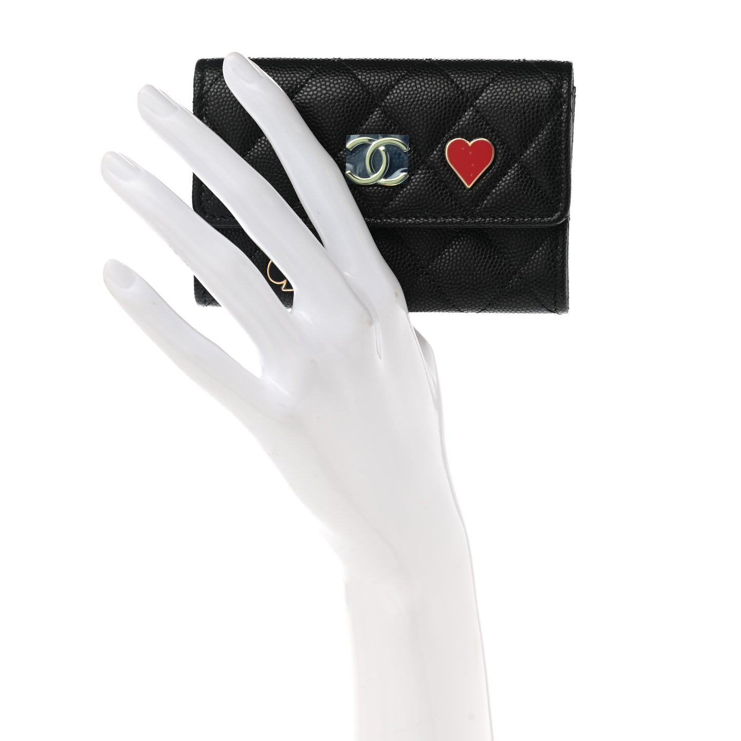 Caviar Quilted Enamel Coco Casino Flap Card Holder Wallet Black