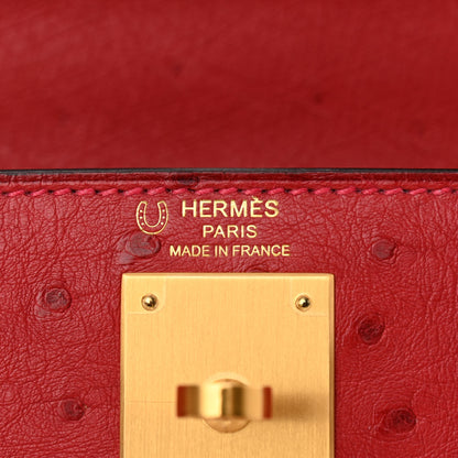 Hermes Ostrich Horseshoe Kelly Sellier 28 Rouge Vif Gris Agate 6 of 11